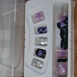 3D Rhinestone Hearts Checkerboard Press On Nails